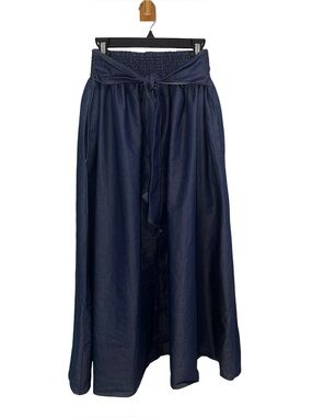Jackpot Boho Chambray Blue 100% Cotton Maxi Skirt - Free Size Smocked Tie Waist